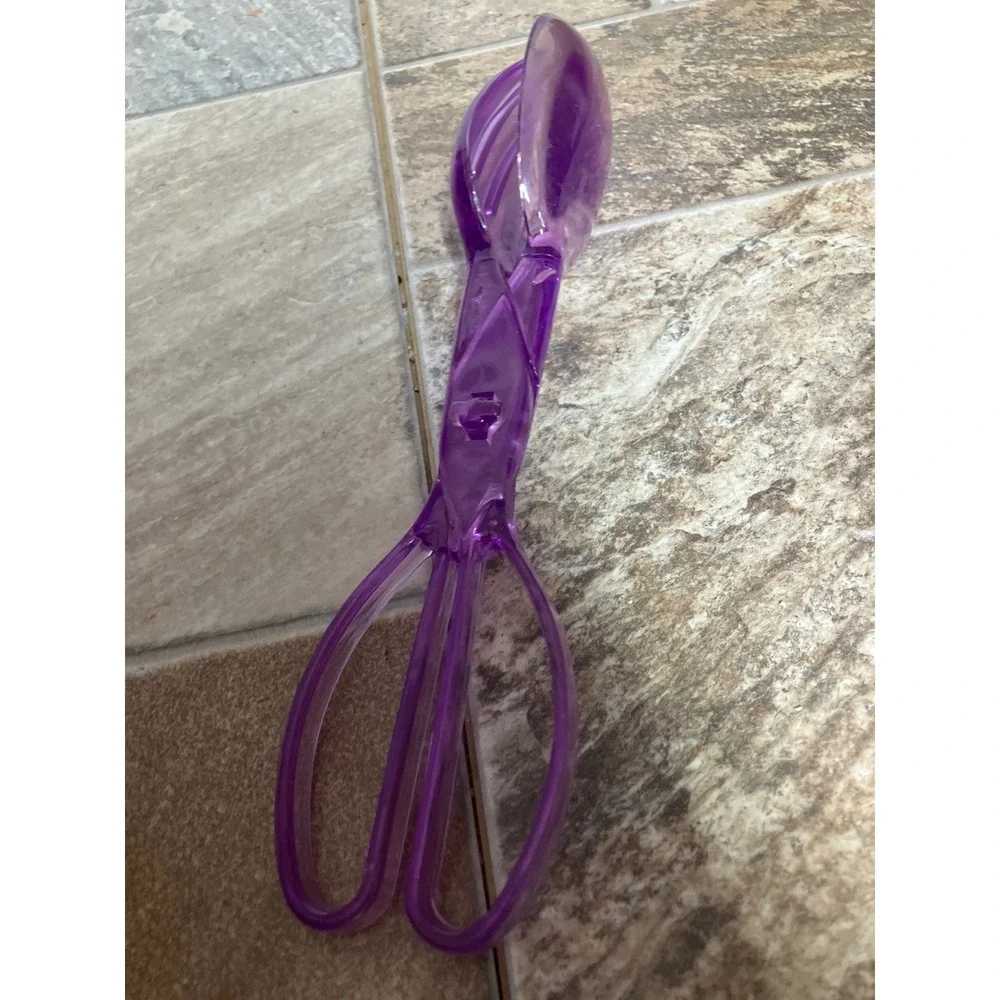 Vintage Purple Translucent Plastic Scissor Salad Tongs Detachable 2-Piece Set